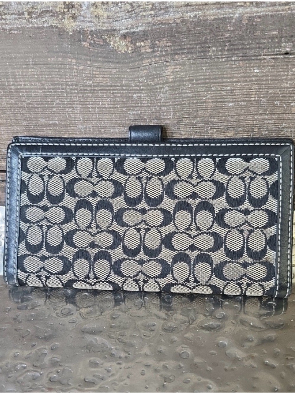 Coach Signature Canvas Black/Tan Continental Checkbook Wallet